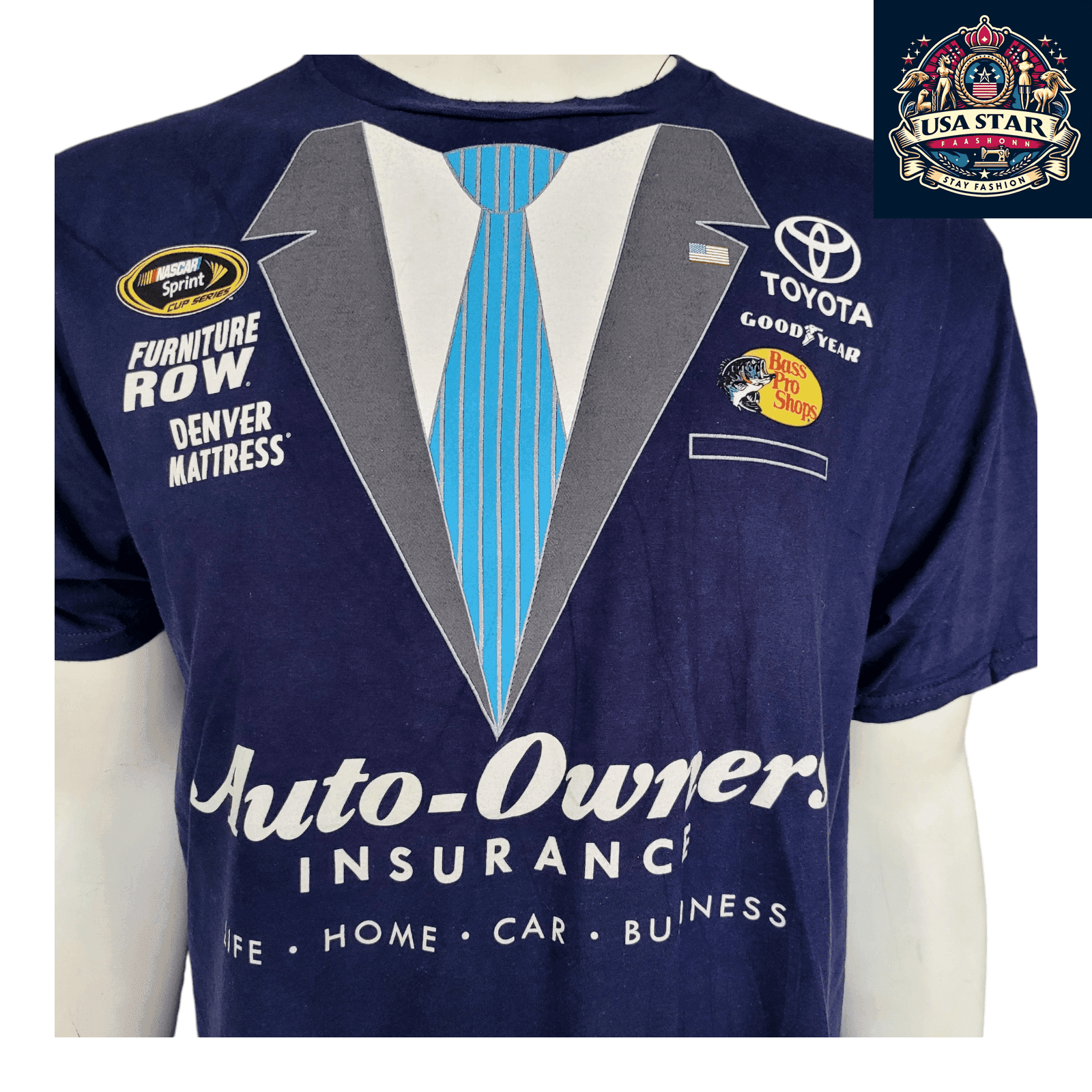 NASCAR T-Shirt for Men by Fanatics, 100% Cotton, Classic Crew Neck, XL, Auto - Owners Insurance Design - USASTARFASHION