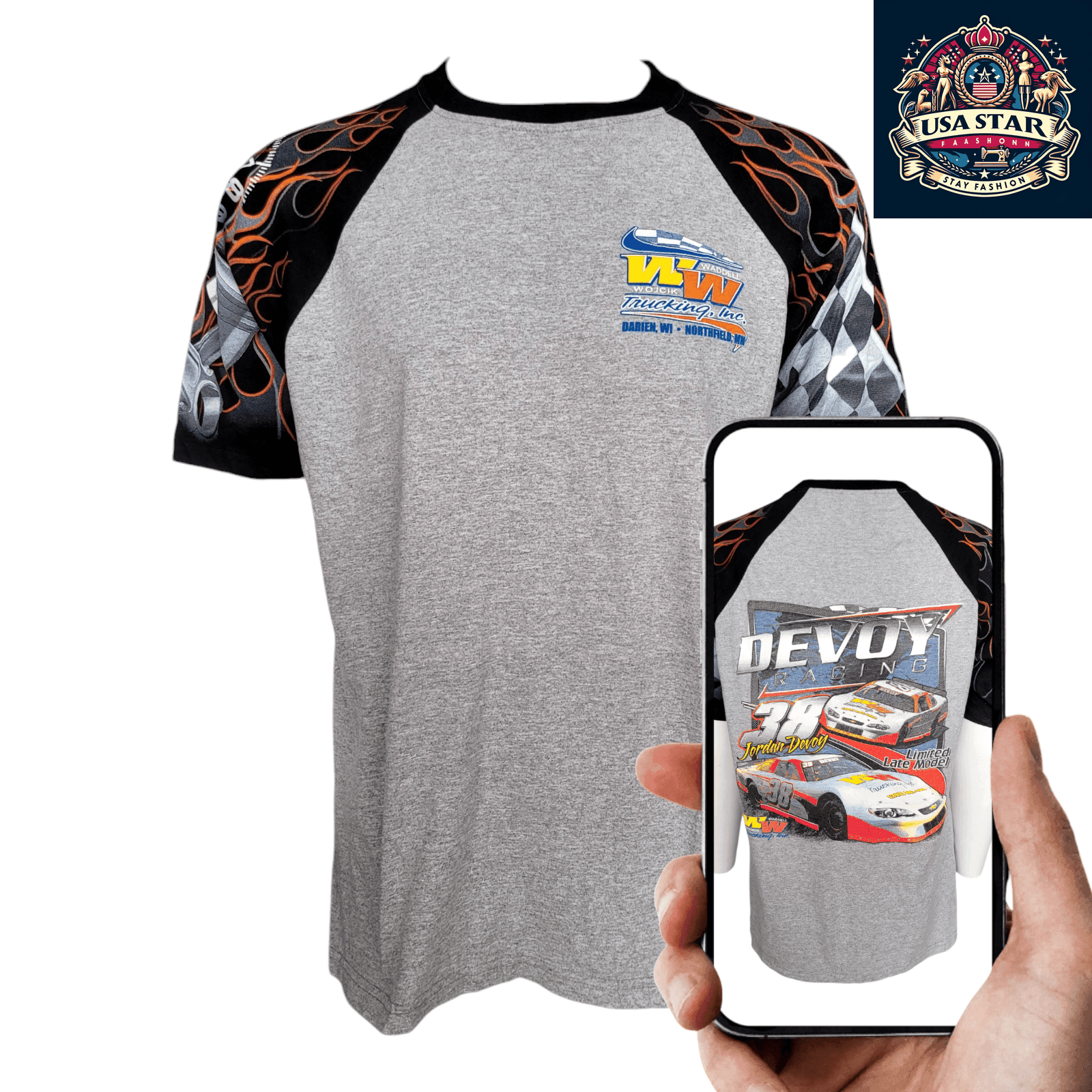 Nescar Racing T-Shirt - 100% Cotton, Durable, Comfortable Fit, Made in USA, Size Large - USASTARFASHION