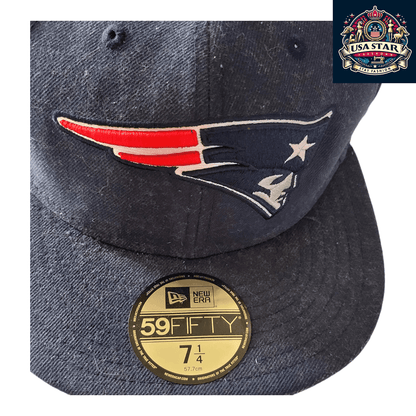 New England Patriots Cap - New Era 59Fifty Fitted Hat Size 7 1/4 in Durable Navy Blue - USASTARFASHION