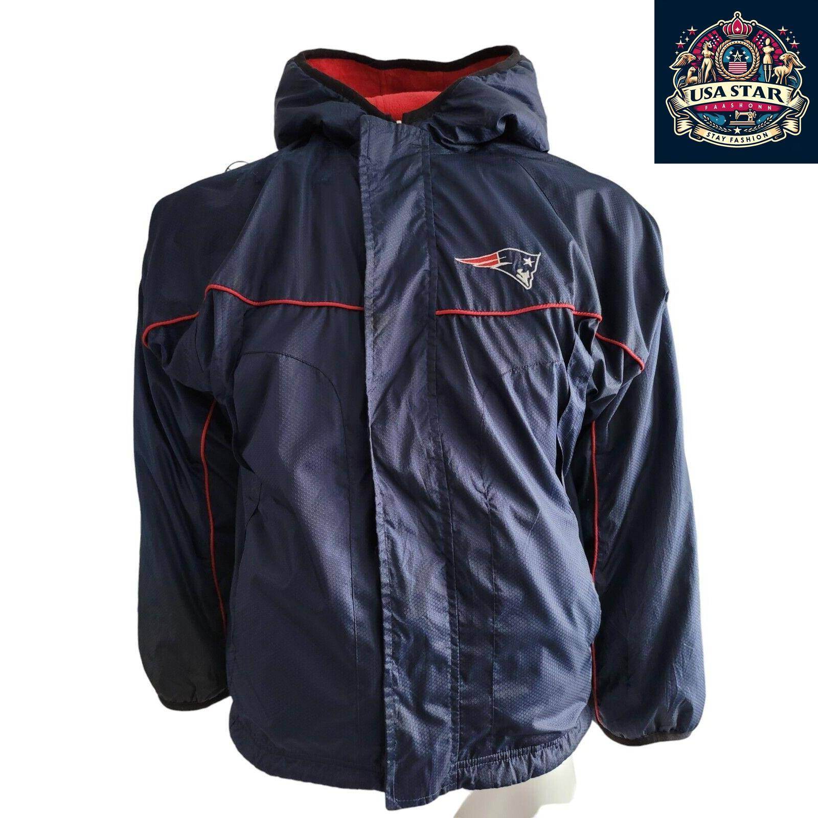 New England Patriots Youth Jacket Large (14/16) Blue Reversible Full Zip with Pockets - USASTARFASHION