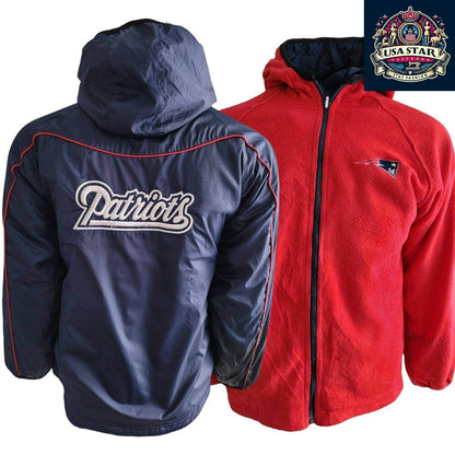 New England Patriots Youth Jacket Large (14/16) Blue Reversible Full Zip with Pockets - USASTARFASHION