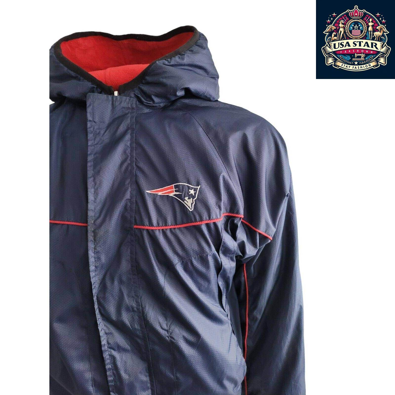 New England Patriots Youth Jacket Large (14/16) Blue Reversible Full Zip with Pockets - USASTARFASHION