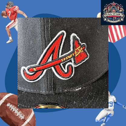 New Era 59FIFTY Fitted Cap Atlanta Braves Cap - Navy Blue 100% Wool, Size 7 1/4, Iconic MLB Style - USASTARFASHION