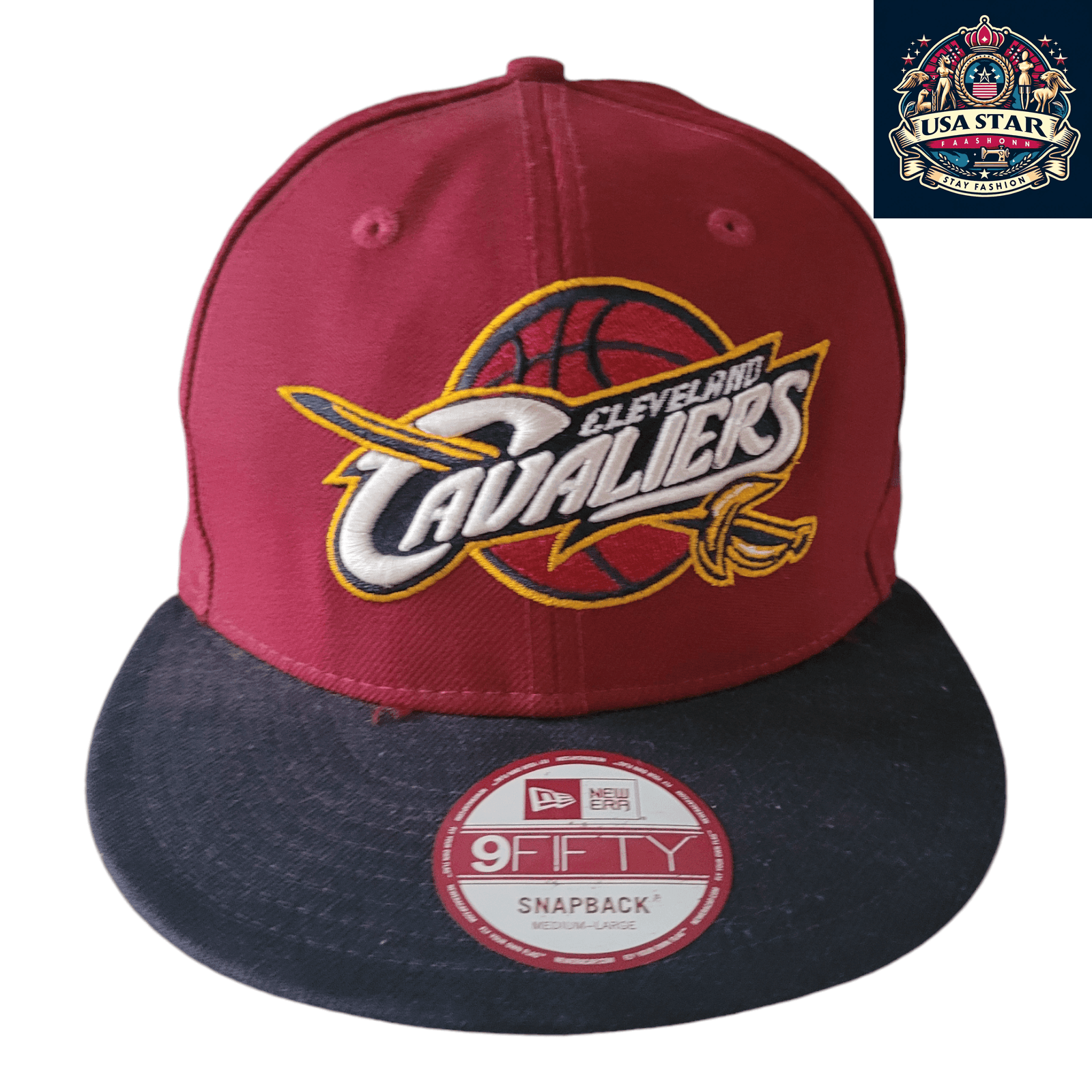 New Era Cleveland Cavaliers Hat 9FIFTY Snapback Cap Burgundy/Black Medium - Large Adjustable - USASTARFASHION