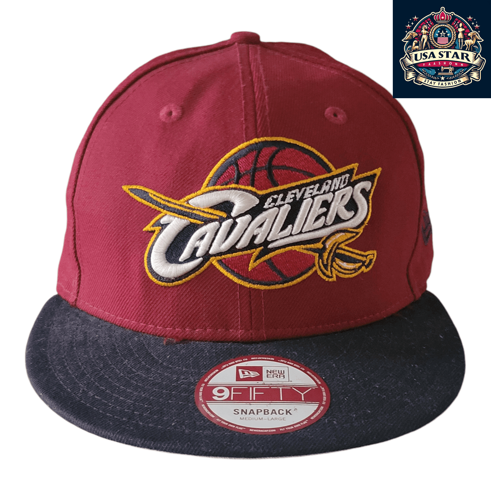 New Era Cleveland Cavaliers Hat 9FIFTY Snapback Cap Burgundy/Black Medium - Large Adjustable - USASTARFASHION