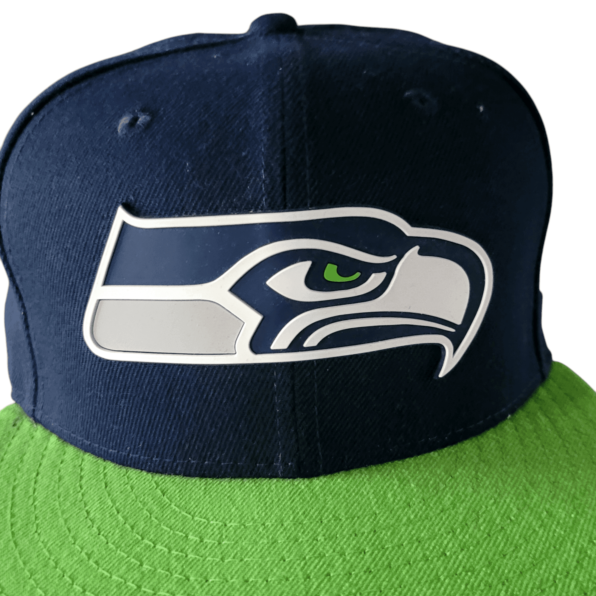 New Era Seattle Seahawks Fitted Hat 59FIFTY - Navy Blue/Neon Green, Size 7 3/8, Great Condition - USASTARFASHION