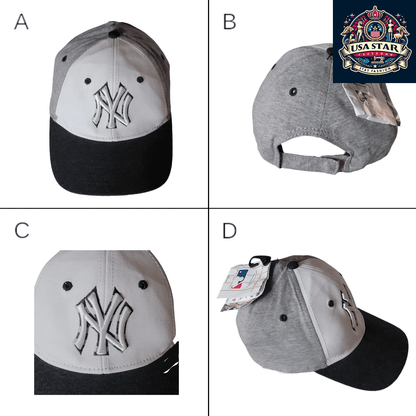 New York Yankees Baseball Cap Adjustable Snapback in Gray, White & Black - 100% Cotton - USASTARFASHION