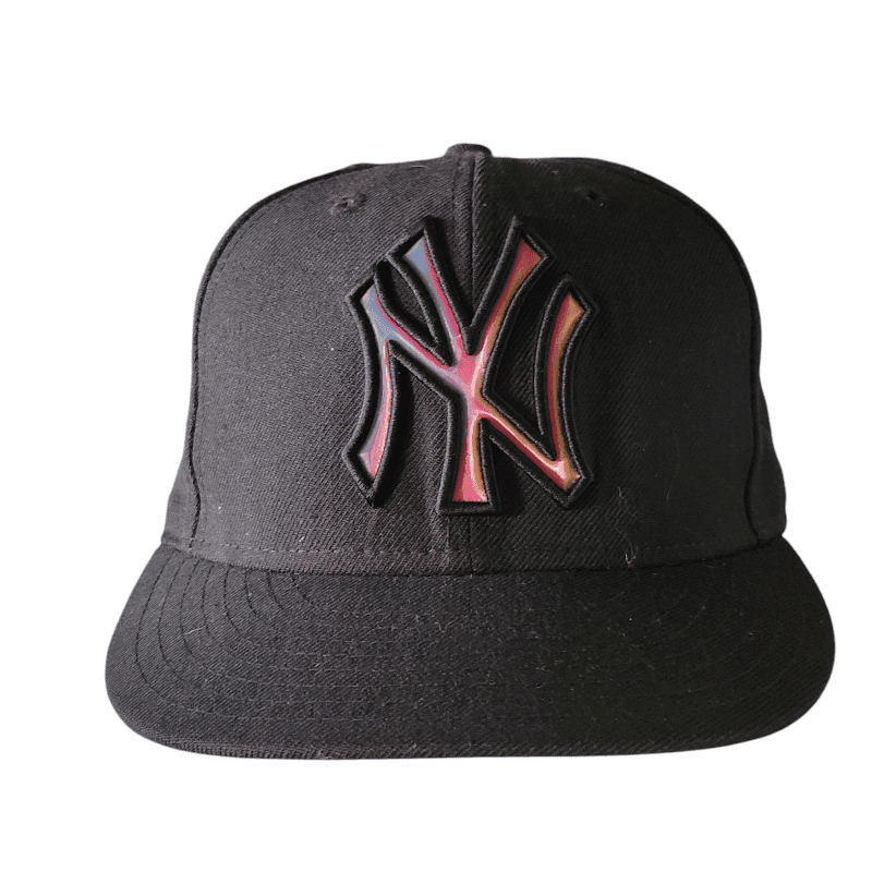 New York Yankees Cap 59FIFTY Fitted - Black With Multicolored Reflective Logo & Tie - Dye Under - Visor - USASTARFASHION