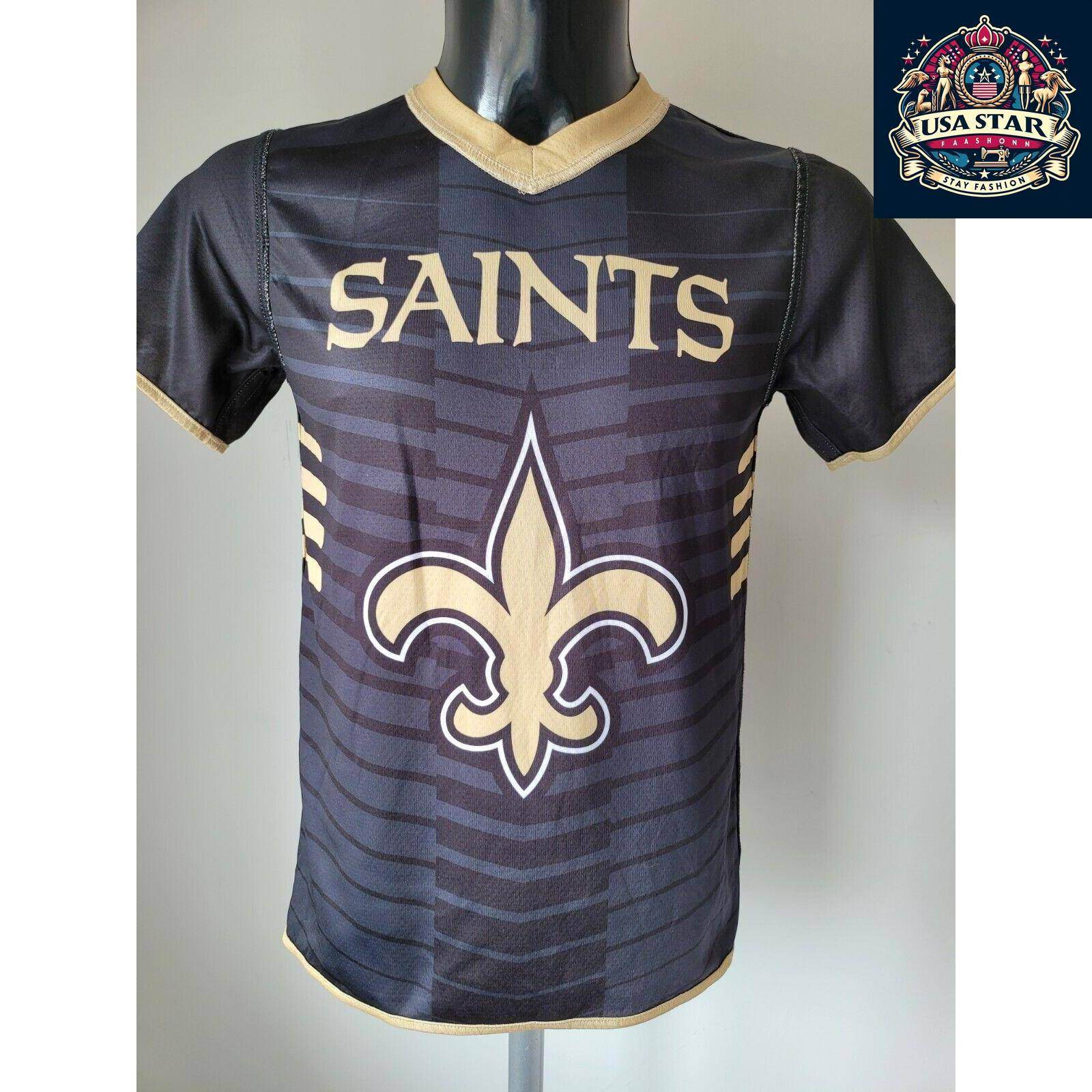 NFL New Orleans Saints Youth T-Shirt - Reversible Black Tee for 2 Stylish Looks, Size Large - USASTARFASHION