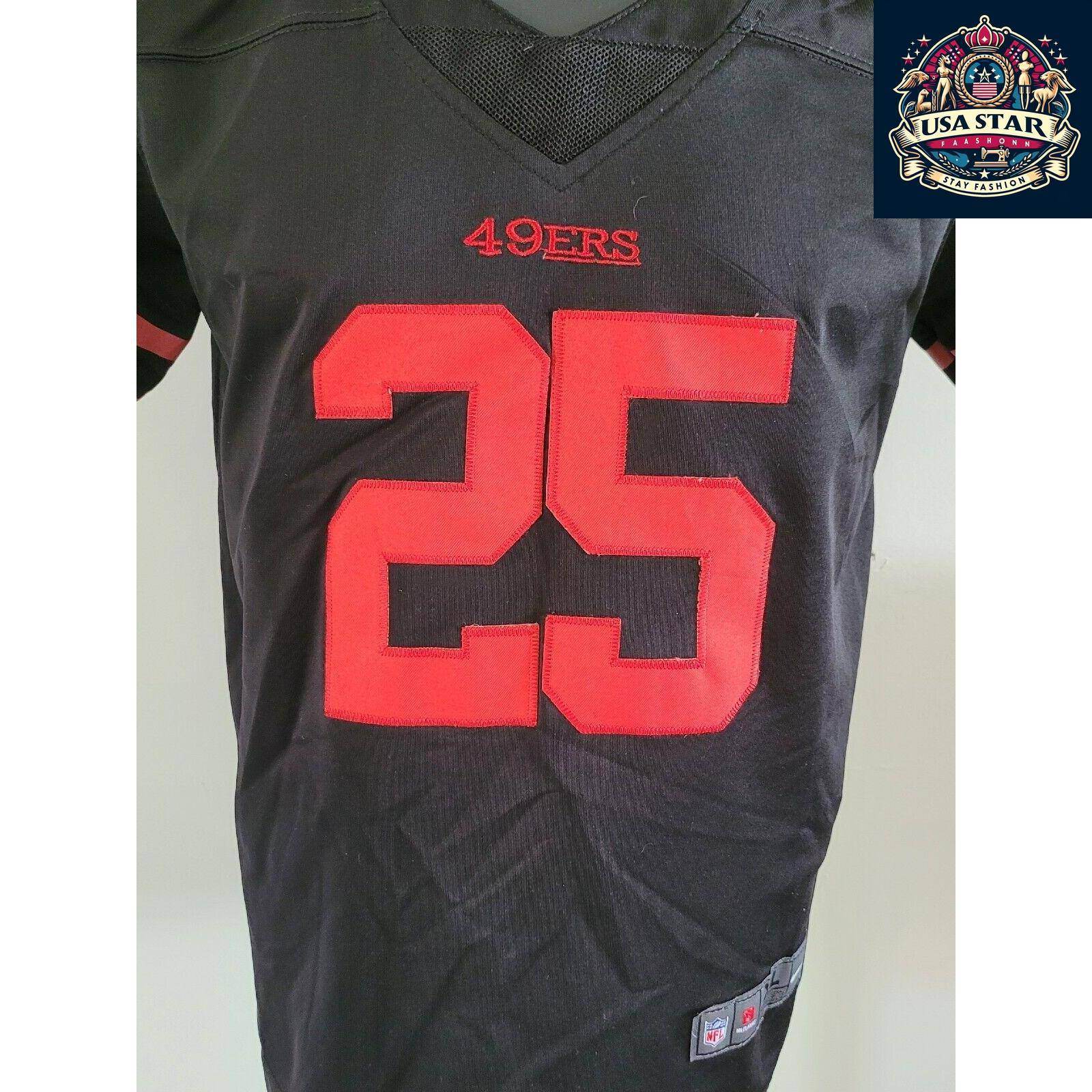 NFL Nike San Francisco 49ers Jersey 25 Richard Sherman Youth XL Black Football Shirt for Kids - USASTARFASHION