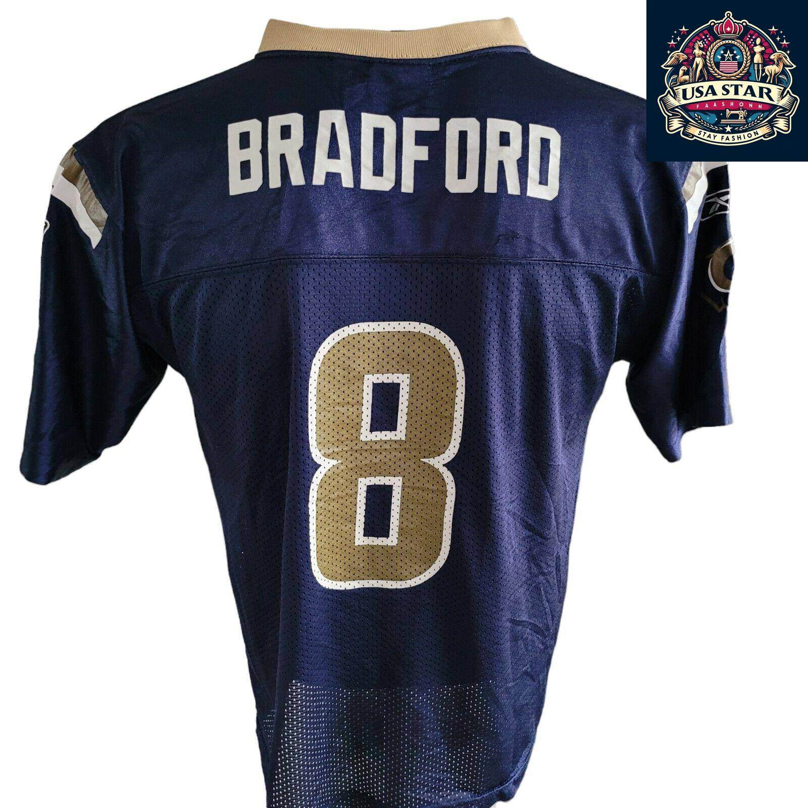 NFL Youth Football Jersey - St. Louis Rams 8 Bradford, Durable, Comfortable, Authentic Team Colors - USASTARFASHION