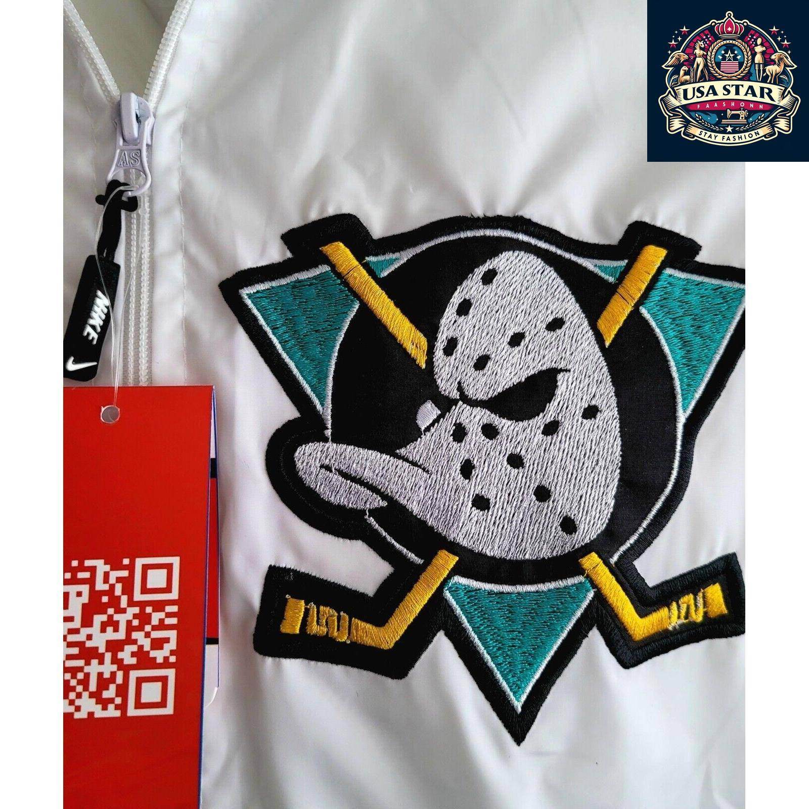 Nike Mighty Ducks Jacket - White Windbreaker Rain Jacket Size S with Iconic Logo and Adjustable Hood - USASTARFASHION