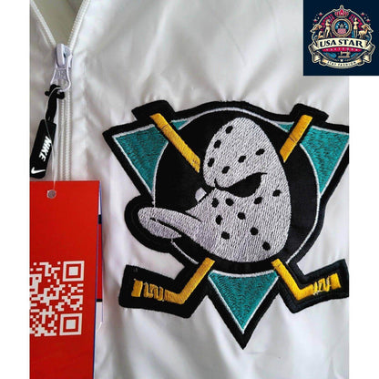 Nike Mighty Ducks Jacket - White Windbreaker Rain Jacket Size S with Iconic Logo and Adjustable Hood - USASTARFASHION