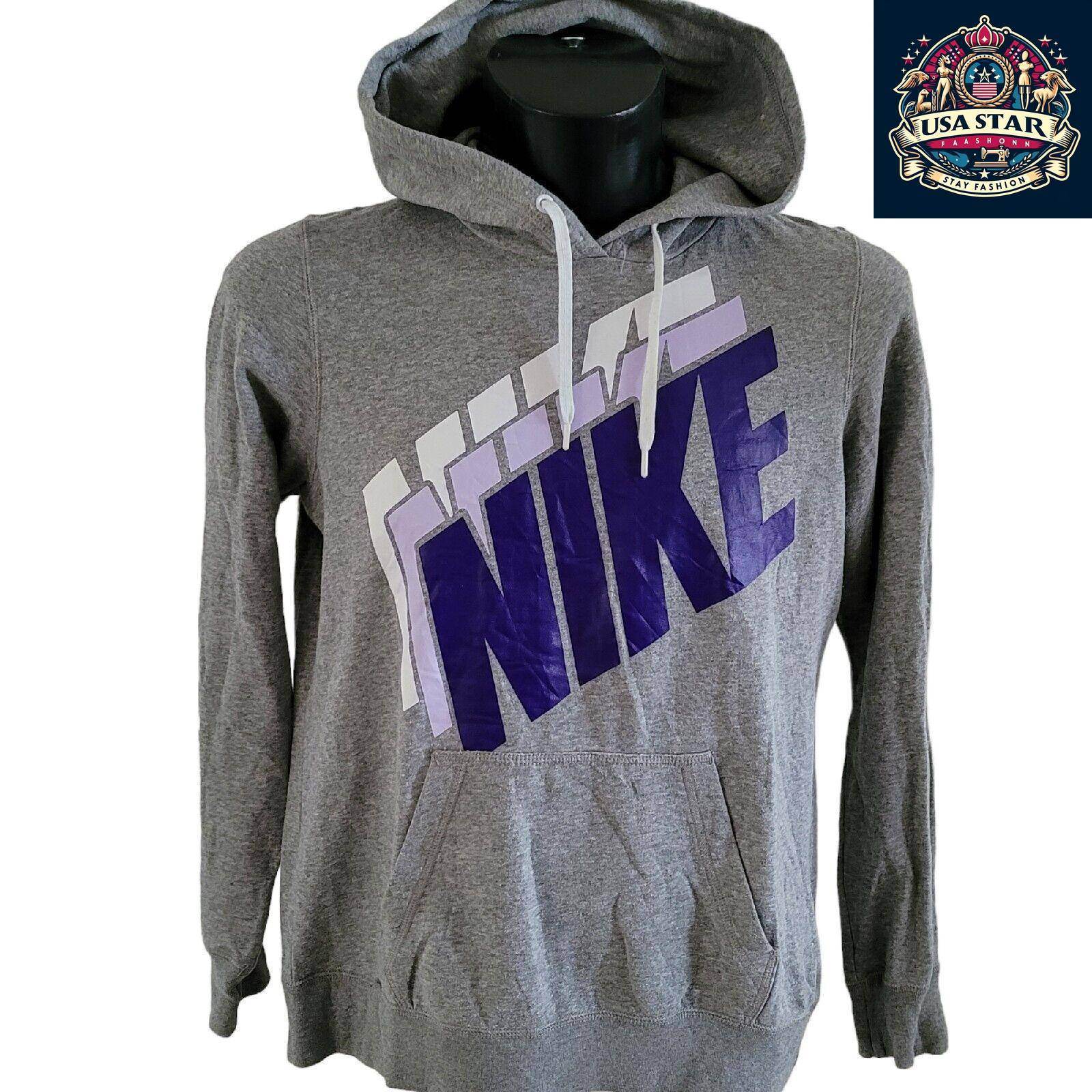 Nike Women's Hoodie - Cozy Large Pullover in Grey, Breathable Cotton, Stylish Logo - USASTARFASHION
