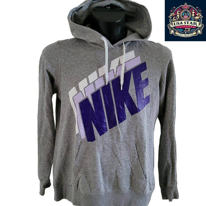 Nike Women's Hoodie - Cozy Large Pullover in Grey, Breathable Cotton, Stylish Logo - USASTARFASHION