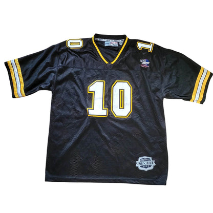 212 NYC Y2K Football Jersey 10 – Black & Gold – Patent Leather Numbers – VTG - USASTARFASHION