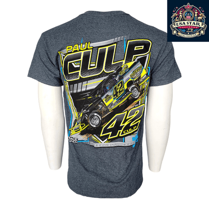 Paul Culp Racing T-Shirt 42 Graphic Tee in Dark Gray, Gildan Fabric, Casual Motorsports Wear, Medium - USASTARFASHION