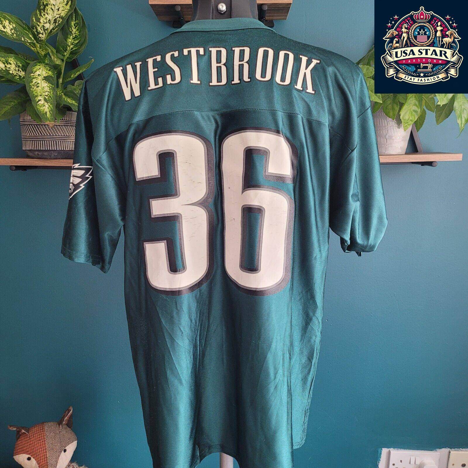 Philadelphia Eagles Shirt 36 Brian Westbrook for Adults, Large, Green, Breathable Fabric - USASTARFASHION