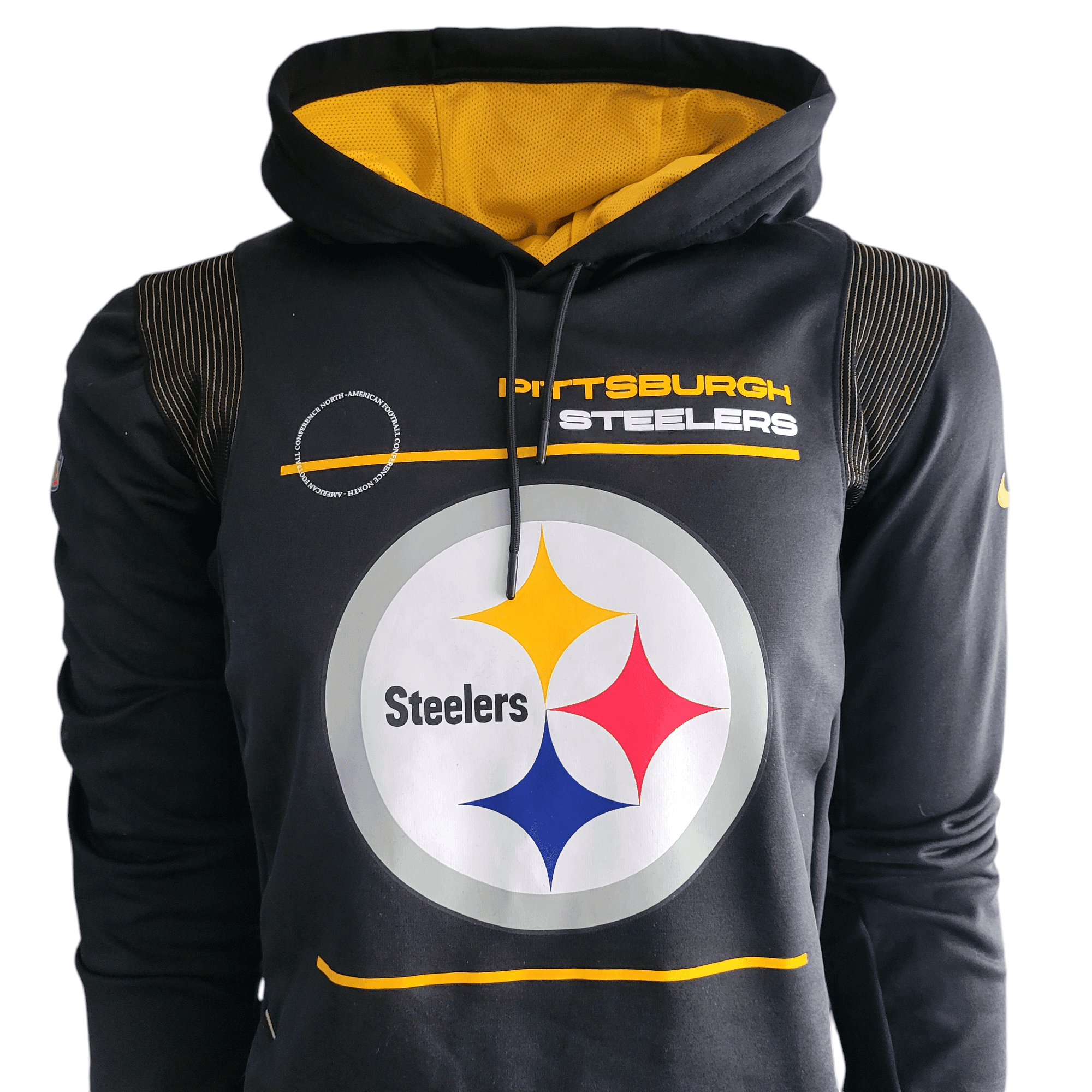 Pittsburgh Steelers Hoodie by Nike, Dri - FIT Technology, Small, Black with Zipped Pockets - USASTARFASHION