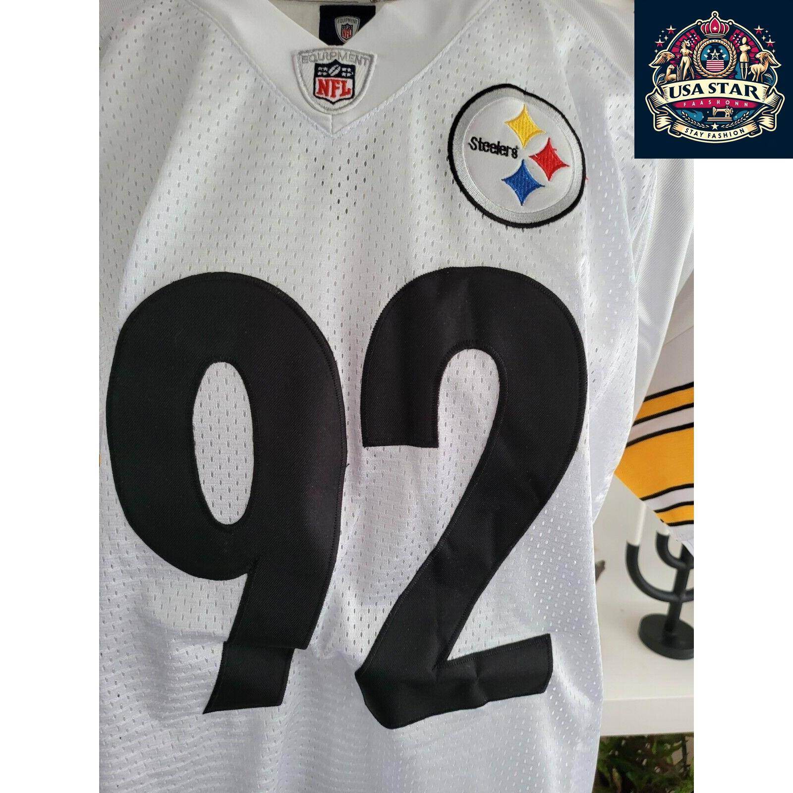 Pittsburgh Steelers Jersey Men's Size 50, Officially Licensed, Reebok, Number 92 Harrison - USASTARFASHION