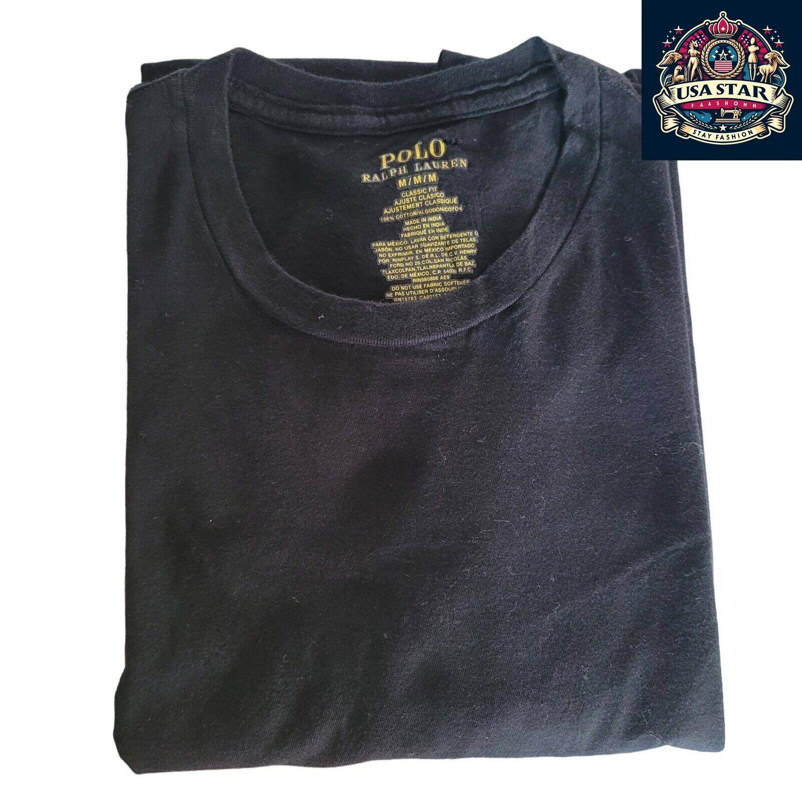 Polo Ralph Lauren Black T-Shirt M Size, Premium Cotton, Classic Crew Neck, Casual Versatility - USASTARFASHION