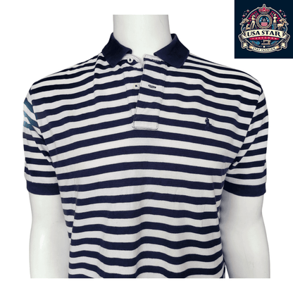 Polo Ralph Lauren Men's Polo Shirt - Large Navy/White Striped, 100% Cotton, Classic Fit - USASTARFASHION