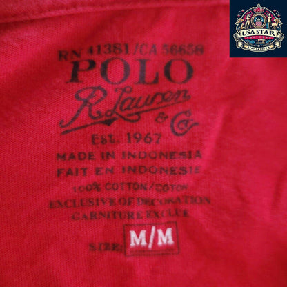 Polo Ralph Lauren Red T-Shirt, 100% Cotton, Unisex Regular Fit, Size M, Classic Crew Neck - USASTARFASHION