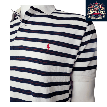 Polo Ralph Lauren Striped Polo Shirt for Men, Size M, 100% Cotton with Red Pony Emblem - USASTARFASHION