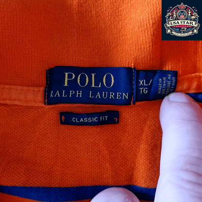 Polo Ralph Lauren T-Shirt Classic Fit XL, 100% Cotton, Vibrant Orange Striped Design for Comfort - USASTARFASHION