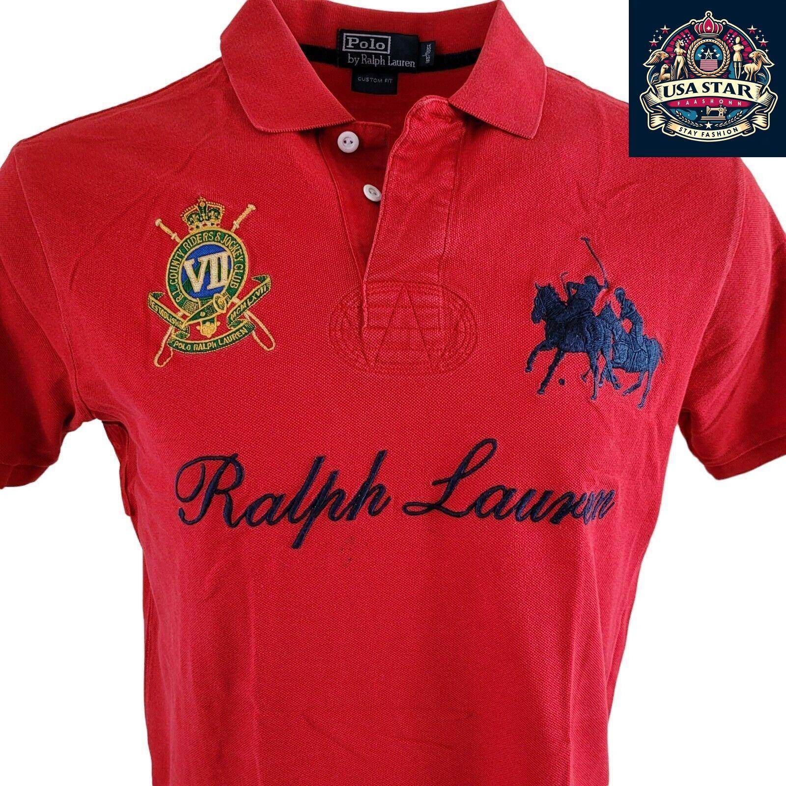 Polo Ralph Lauren T-Shirt Red for Men, Size L, 100% Cotton, Iconic Logo, Comfortable Fit - USASTARFASHION