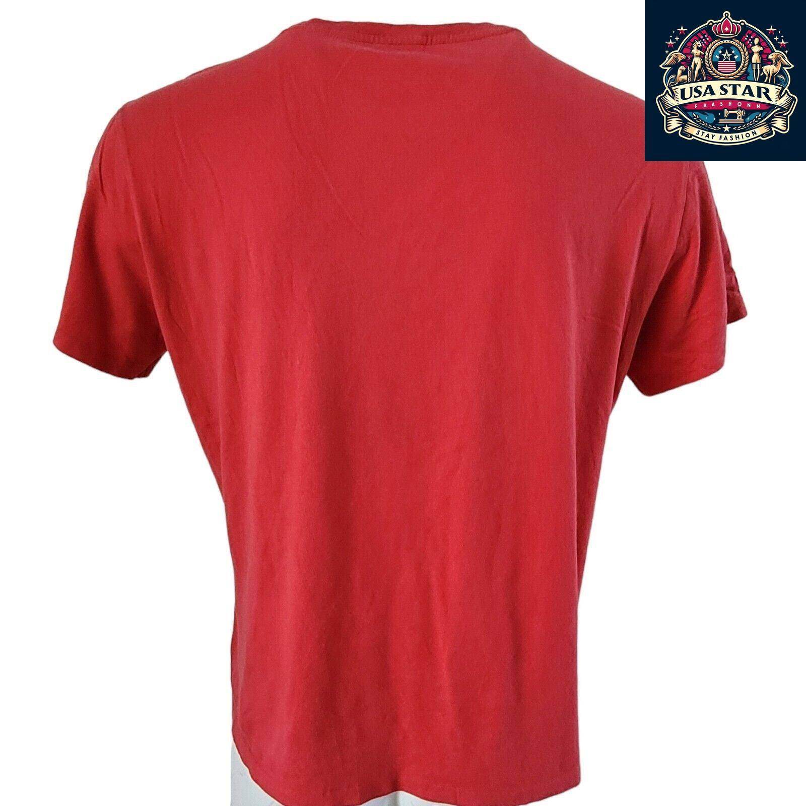 Polo Ralph Lauren T-Shirt Red V - Neck Large Unisex Cotton Tee - Classic Style & Comfort - USASTARFASHION