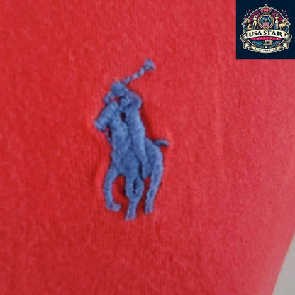 Polo Ralph Lauren T-Shirt Red V - Neck Large Unisex Cotton Tee - Classic Style & Comfort - USASTARFASHION
