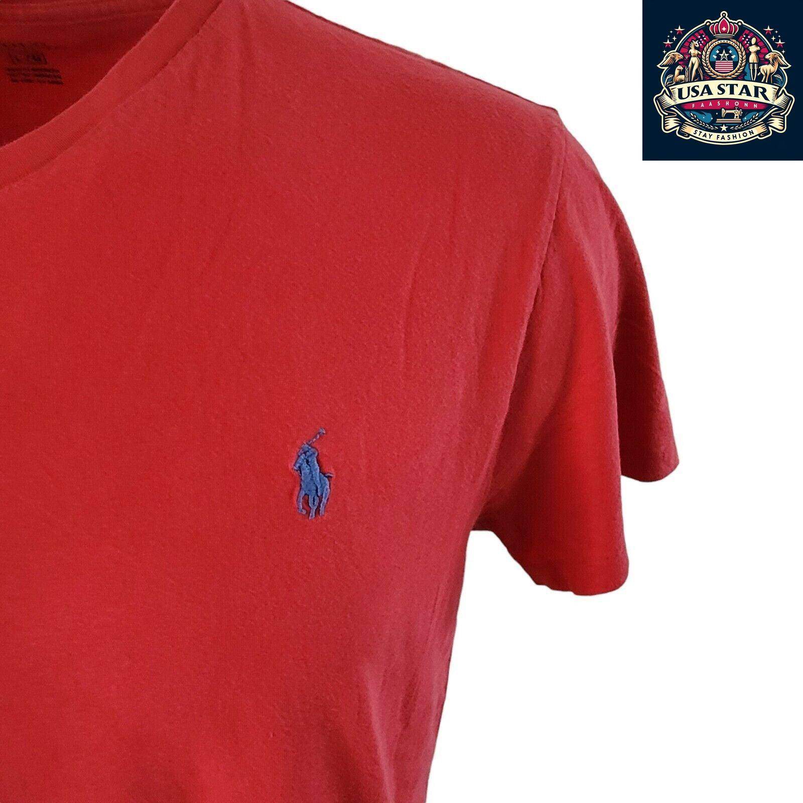 Polo Ralph Lauren T-Shirt Red V - Neck Large Unisex Cotton Tee - Classic Style & Comfort - USASTARFASHION
