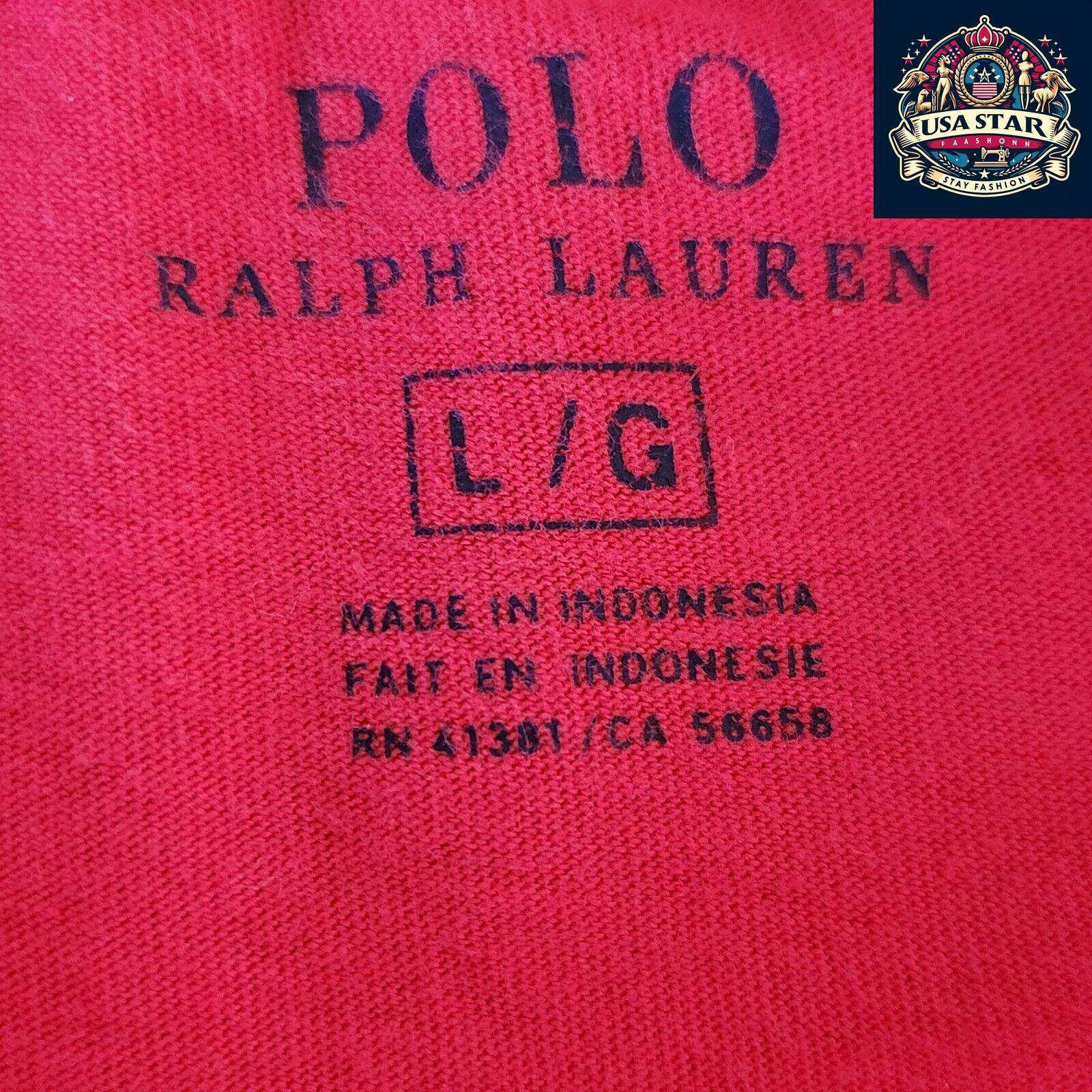 Polo Ralph Lauren T-Shirt Red V - Neck Large Unisex Cotton Tee - Classic Style & Comfort - USASTARFASHION