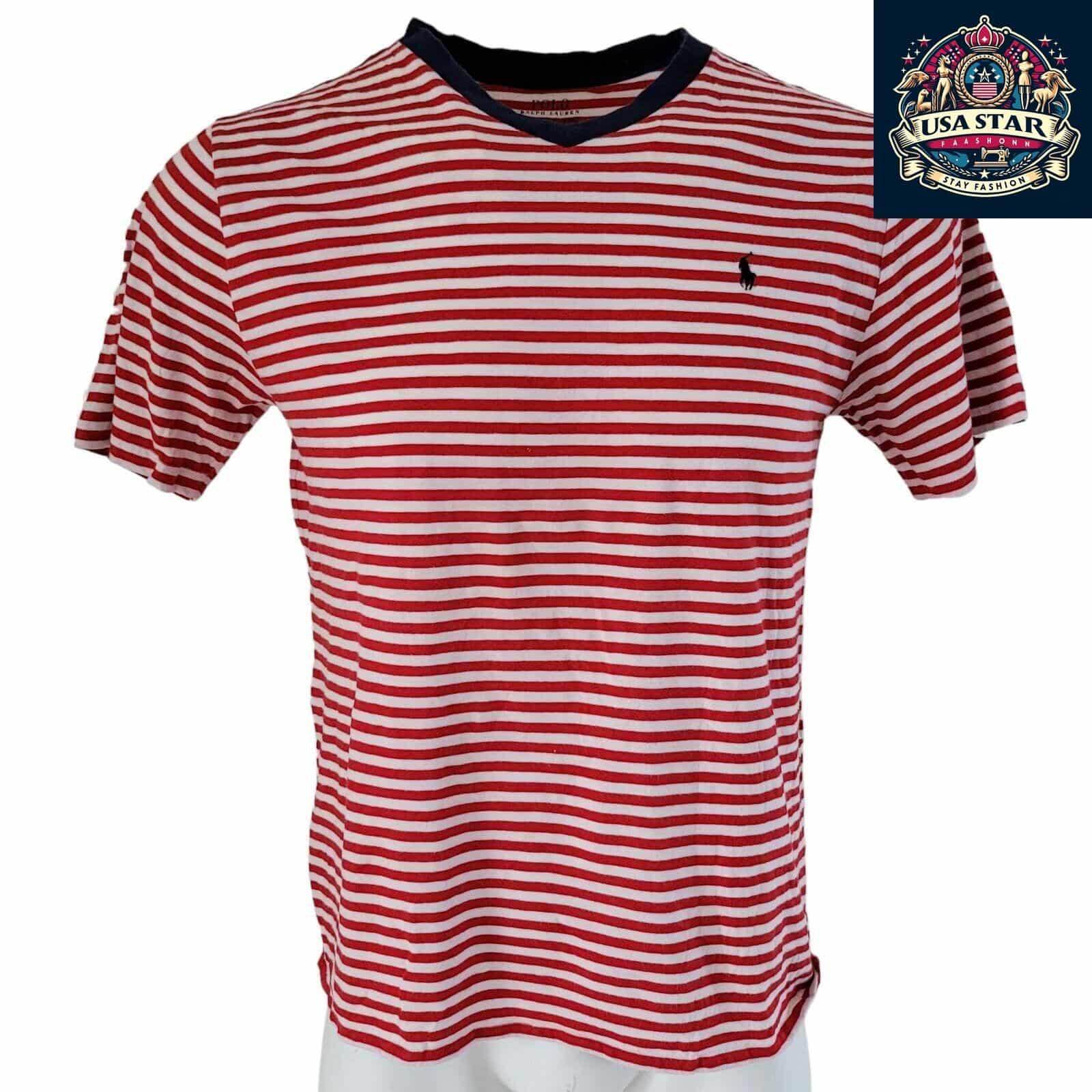 Polo Ralph Lauren T-Shirt XL | Red Striped Design | High - Quality Cotton Comfort - USASTARFASHION
