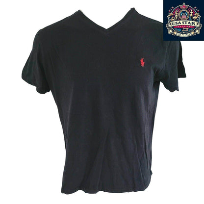 Polo Ralph Lauren V - Neck T-Shirt Black Cotton Size L | Classic Comfort & Timeless Style - USASTARFASHION