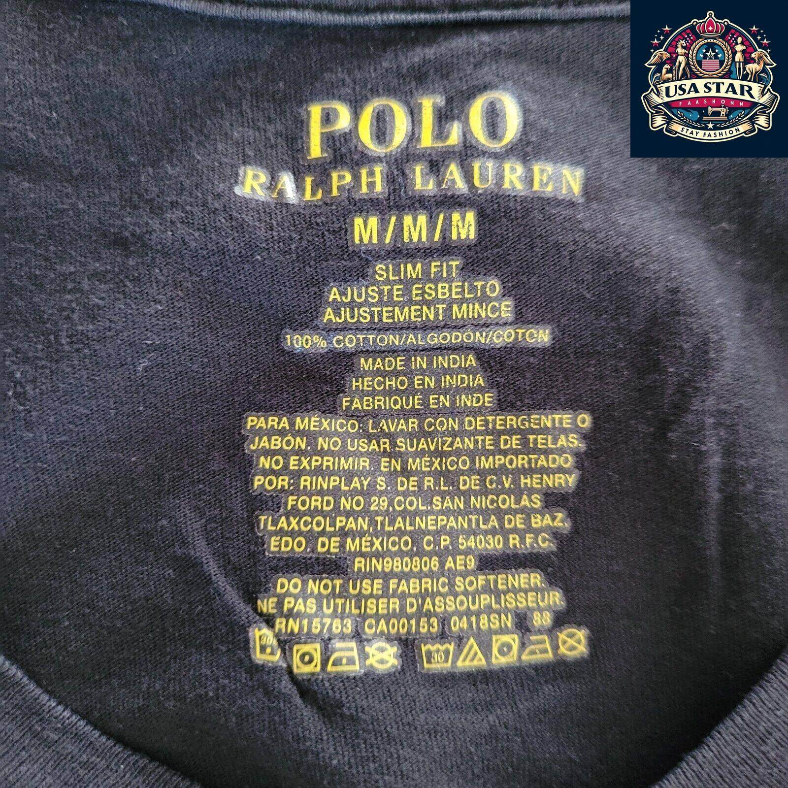 Polo Ralph Lauren V - Neck T-Shirt M - Soft Cotton, Classic Black, Timeless Style for Men - USASTARFASHION