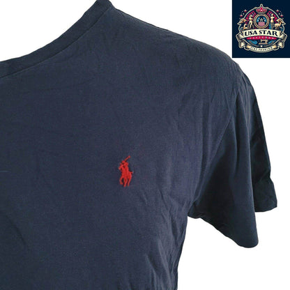 Polo RL Ralph Lauren Men's Navy 100% Cotton V - Neck T-Shirt, Classic Fit, Stylish Casual Wear - USASTARFASHION