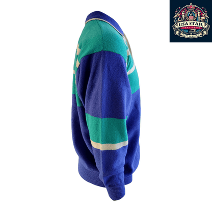 Pringle of Scotland Wool Polo Neck Jumper Size L in Green/Blue Stripes for Elegant Layering - USASTARFASHION