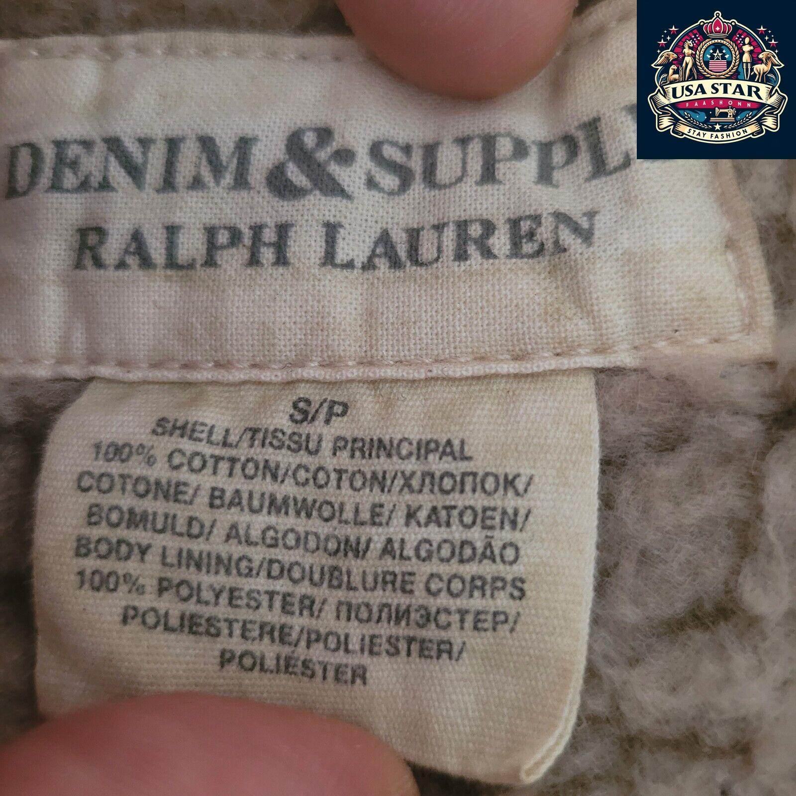 Ralph Lauren Navy Sherpa Denim Jacket Size Small with Flag Theme, Soft Cotton & Practical Pockets - USASTARFASHION