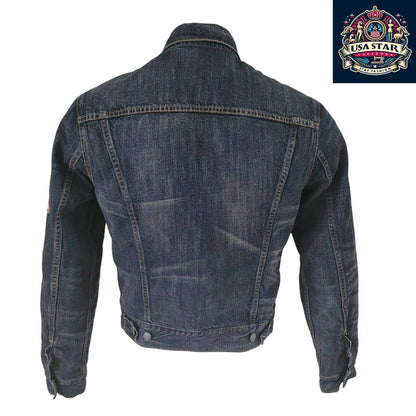 Ralph Lauren Navy Sherpa Denim Jacket Size Small with Flag Theme, Soft Cotton & Practical Pockets - USASTARFASHION