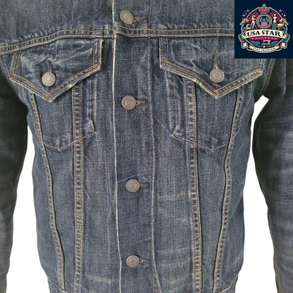 Ralph Lauren Navy Sherpa Denim Jacket Size Small with Flag Theme, Soft Cotton & Practical Pockets - USASTARFASHION