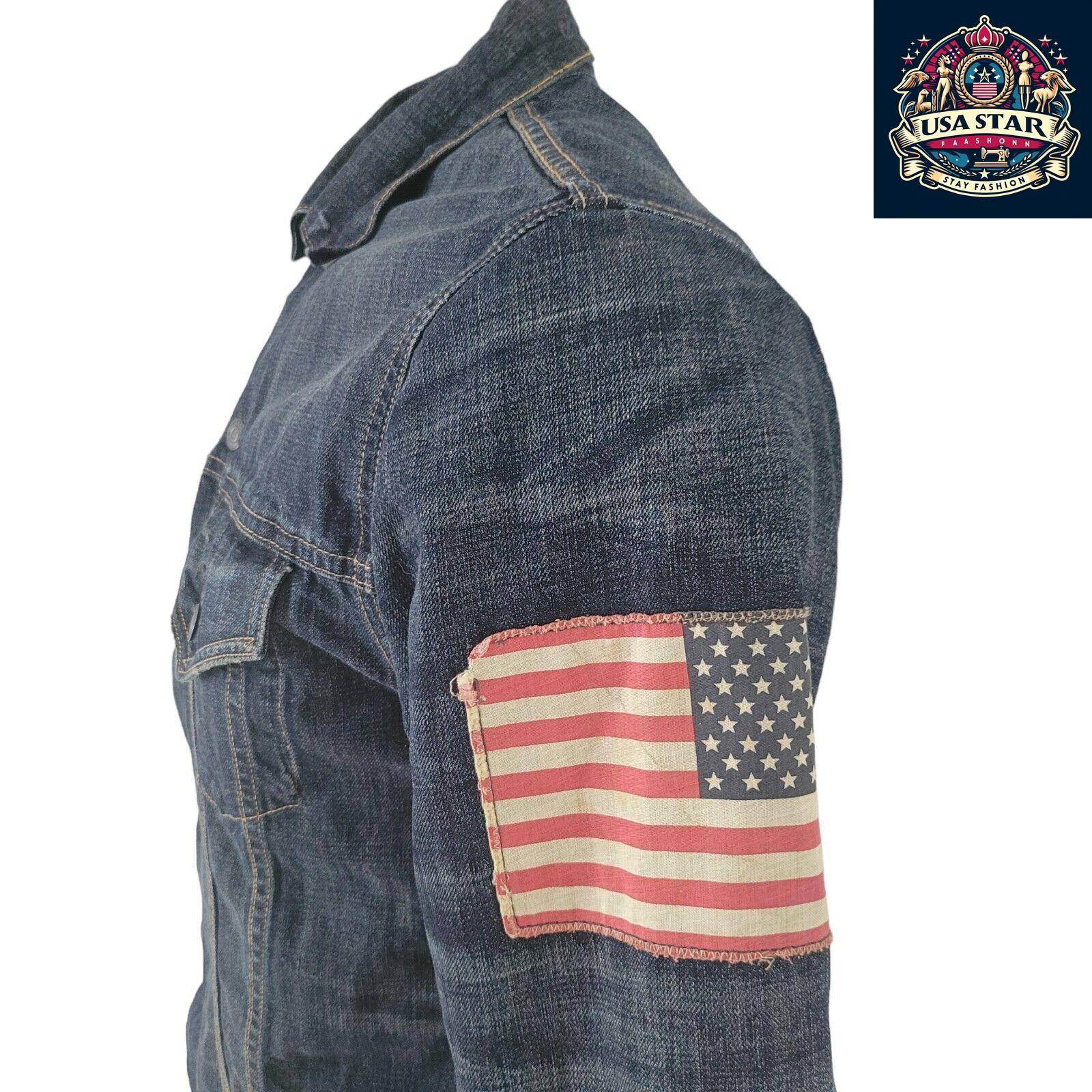 Ralph Lauren Navy Sherpa Denim Jacket Size Small with Flag Theme, Soft Cotton & Practical Pockets - USASTARFASHION