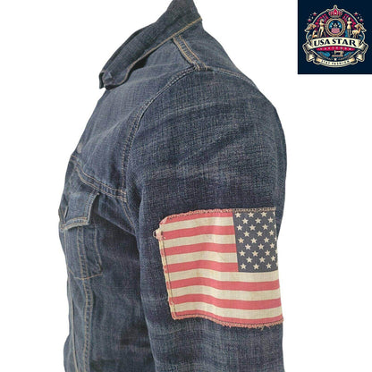Ralph Lauren Navy Sherpa Denim Jacket Size Small with Flag Theme, Soft Cotton & Practical Pockets - USASTARFASHION