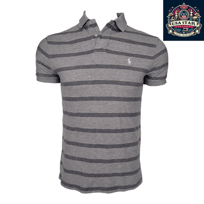Ralph Lauren Polo Shirt Gray Striped, Men’s Custom Fit, Size S, Short Sleeve Cotton Quality - USASTARFASHION