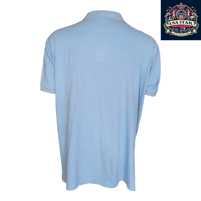Ralph Lauren Polo Shirt Light Blue with White Stripes, Short Sleeve, Size L, 100% Cotton Classic Fit - USASTARFASHION
