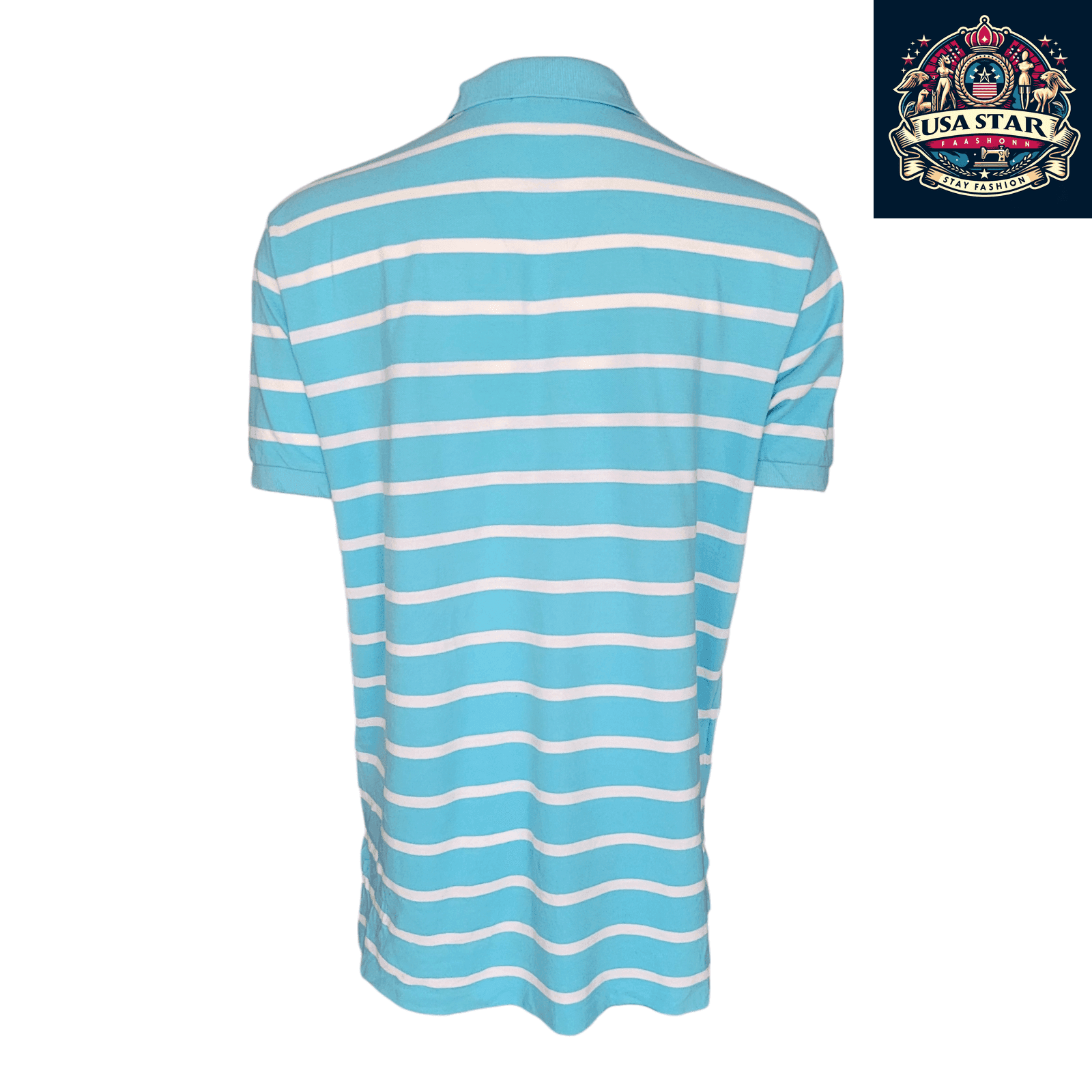 Ralph Lauren Polo Shirt Light Blue/White Stripes Size LG, 100% Cotton Classic Comfort - USASTARFASHION