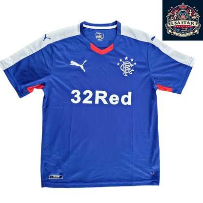 Rangers FC Jersey by Puma - 32Red Sponsor Football Shirt, Blue, Men's Large, Moisture - Wicking - USASTARFASHION