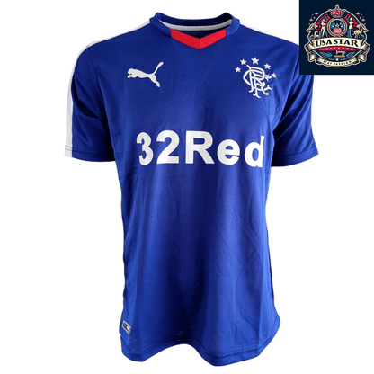 Rangers FC Jersey by Puma - 32Red Sponsor Football Shirt, Blue, Men's Large, Moisture - Wicking - USASTARFASHION