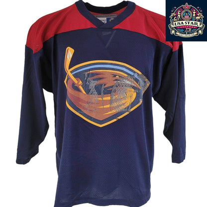 Rare Atlanta Thrashers Jersey Size L - Comfortable Navy Blue CCM Fabric for Ice Hockey Fans - USASTARFASHION